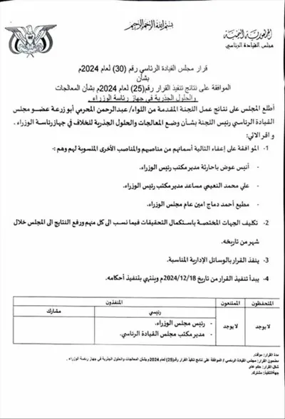 شمسان بوست اخبار اليمن الان القيادة قرارا بإعفاء مسؤولين الوزراء اخبار اليمن الان الحدث اليوم عاجل شمسان بوست